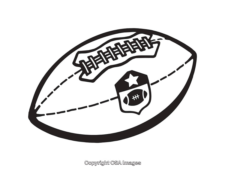 Black and White Line Art Illustration of a Football with a Badge Design
