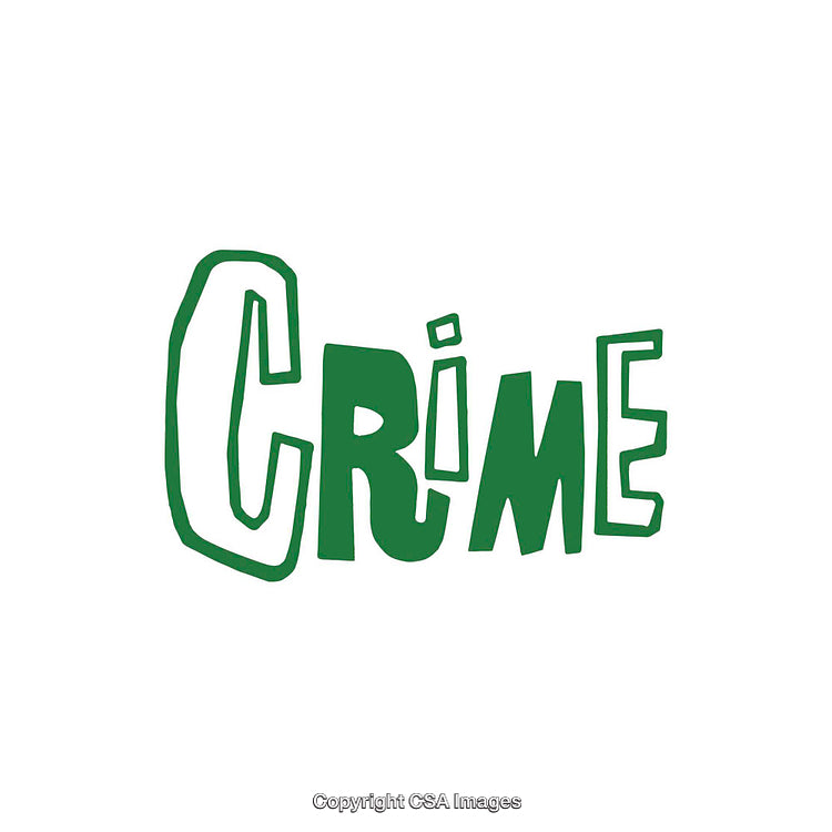 Green Crime Text Illustration with Unique Bold Typeface on White Background