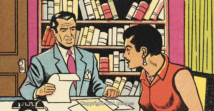 Vintage Comic Strip Style Illustration of a Business Discussion