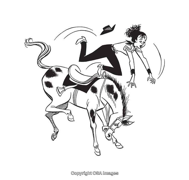 Illustrated Scene of Rider Falling Off a Horse During Bucking