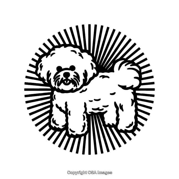Illustration of a Cute Dog Surrounded by Radiating Lines in Black and White