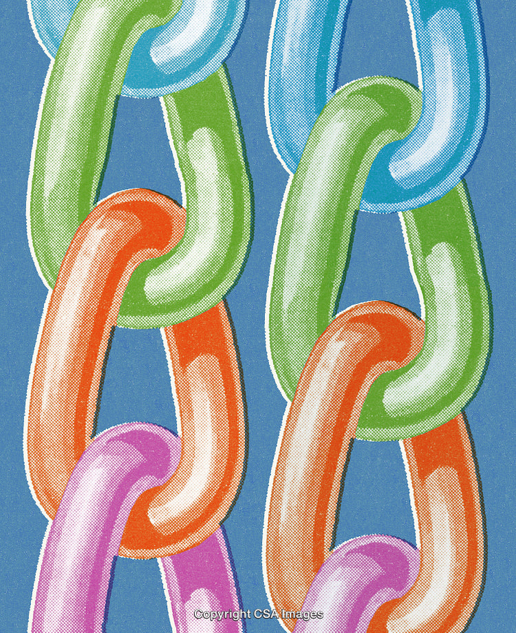 Colorful Link Chains with Halftone Texture in Close-Up Perspective