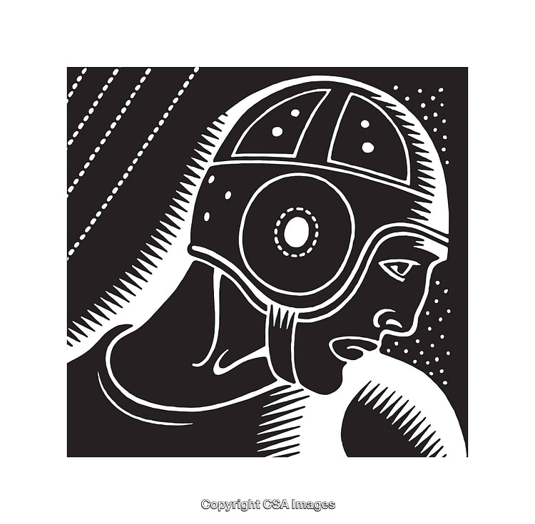 Vintage Style Black and White Line Art of Athlete Wearing Helmet