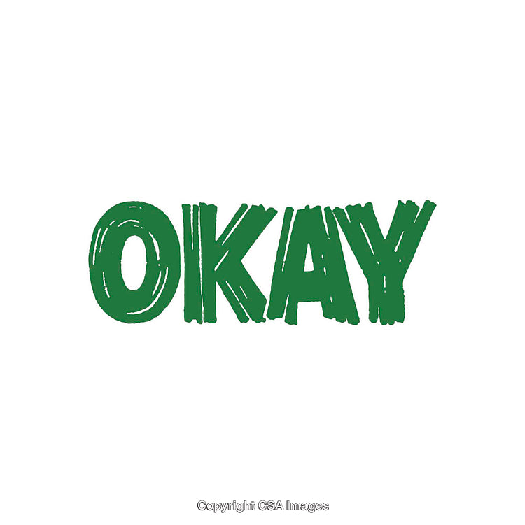 Green OKAY Text Displayed on a Solid White Background