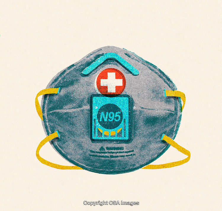 Illustration of an N95 Respirator Mask with Medical Symbols