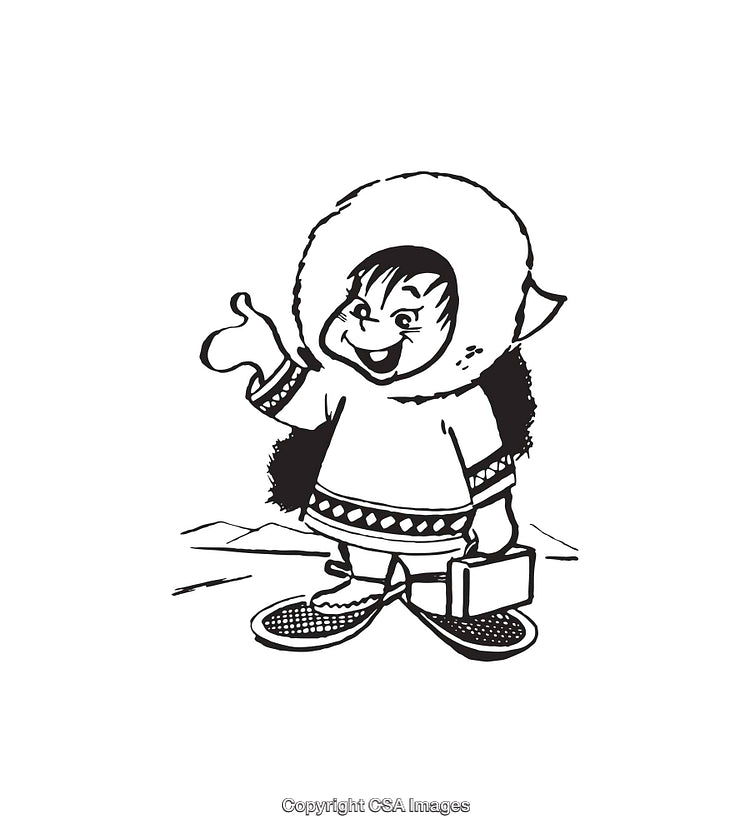 Black and White Line Art of Happy Person in Traditional Outfit