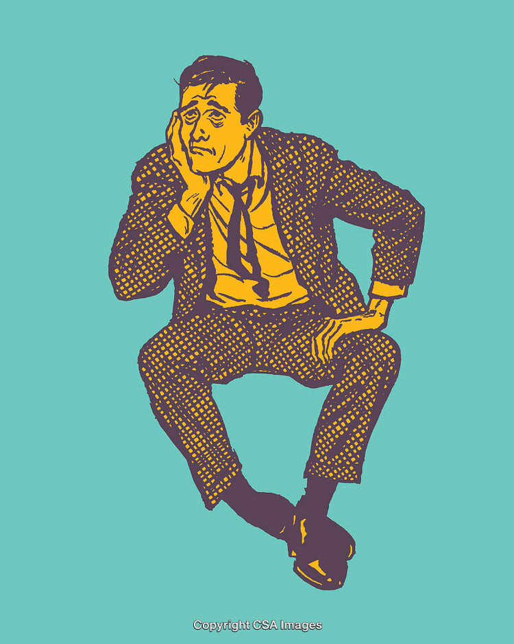 Colorful Retro Style Line Art of a Thoughtful Man in a Suit