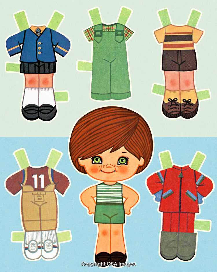 Vintage Paper Doll With Clothes in Nostalgic Style Illustration