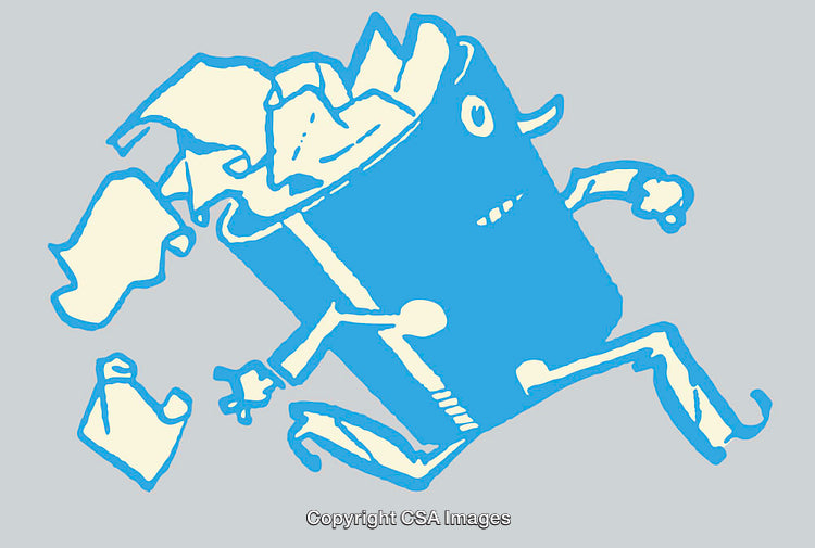 Blue Cartoon Trash Can Character Running With Expressive Vibrant Style