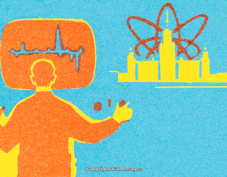 Abstract Illustration Featuring Tech Themes and Scientific Concepts in Vibrant Colors