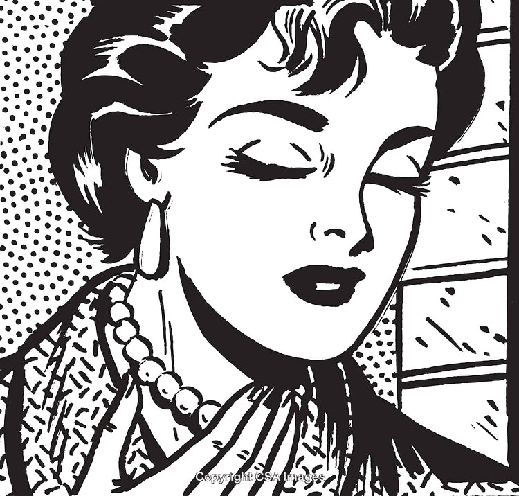 Vintage Pop Art Illustration of Stylish Woman with a Reflective Expression