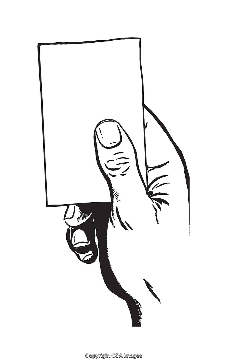 Hand Holding Blank Card in Minimalist Line Art Drawing Style