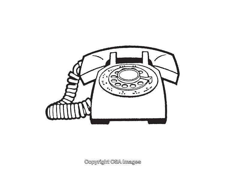 Black and White Retro Rotary Phone Line Art Illustration