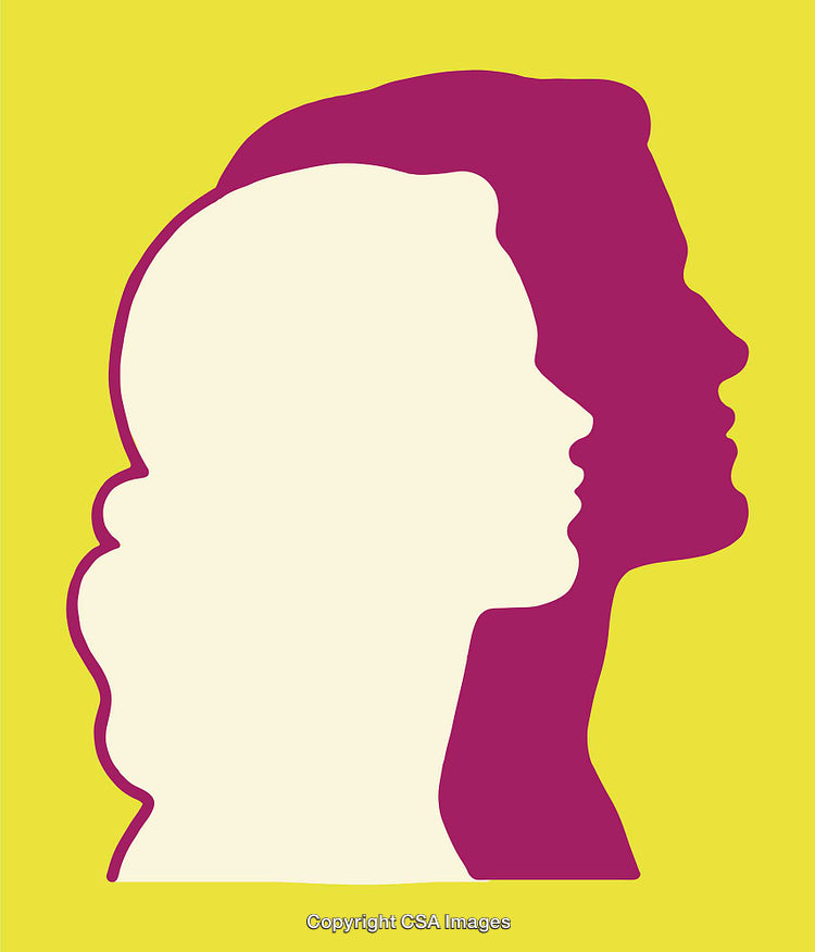 Colorful Silhouetted Profiles of Two Faces in Abstract Design