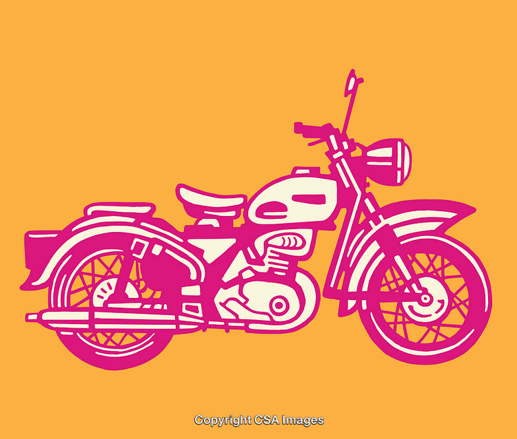 Abstract Pink and Yellow Vintage Motorcycle Line Art Illustration