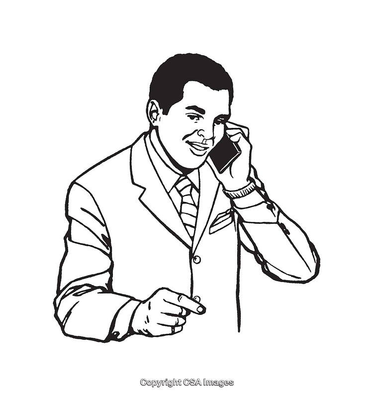 Businessman in Suit Communicating on Mobile Phone Pointing with a Smile