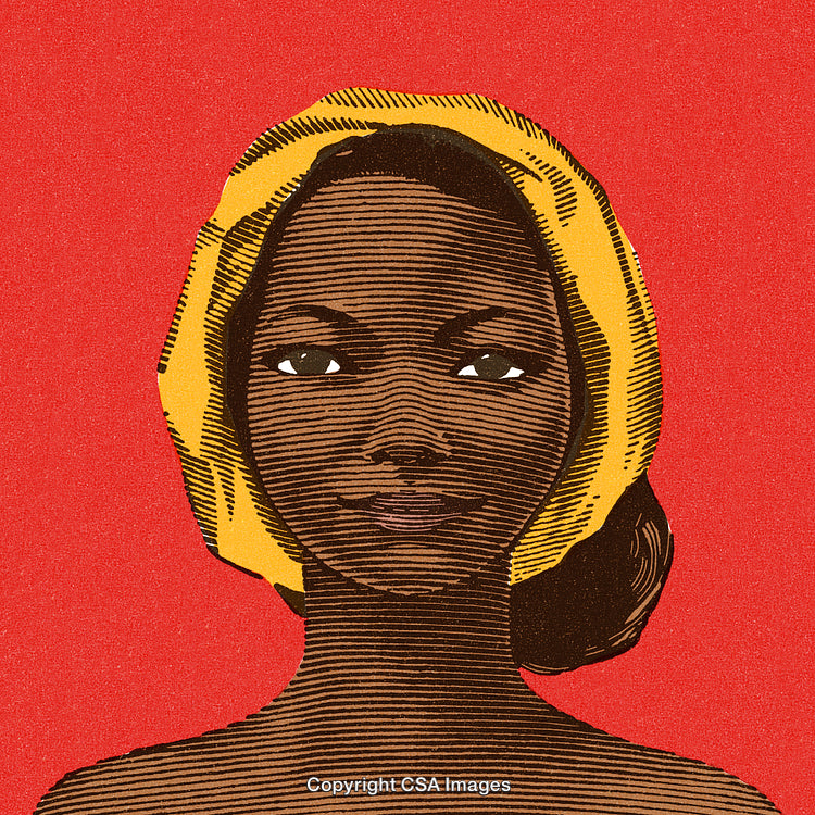 Illustrated Portrait of a Woman With Yellow Headscarf on Bold Red Background