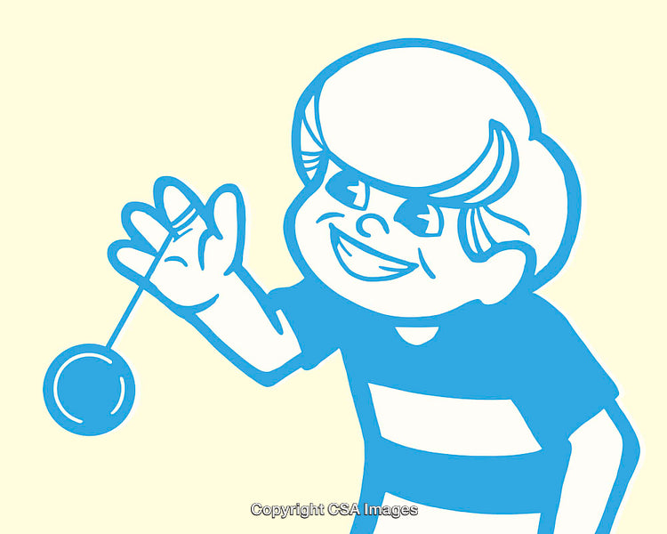 Retro Cartoon Style Illustration of a Boy Playing with a Yo-Yo