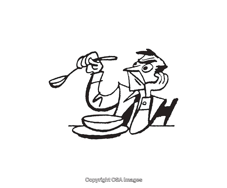 Cartoon Illustration of a Man Expressing Displeasure at a Meal