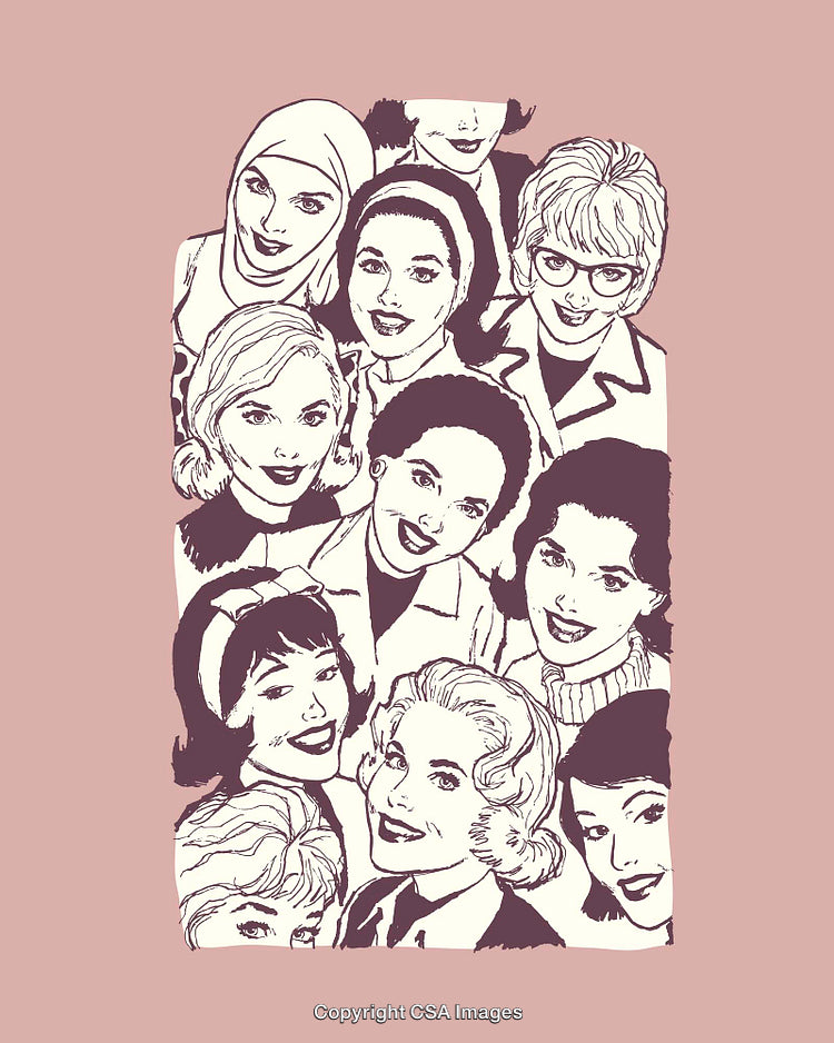 Diverse Women Line Art Illustration Depicting Unity and Empowerment