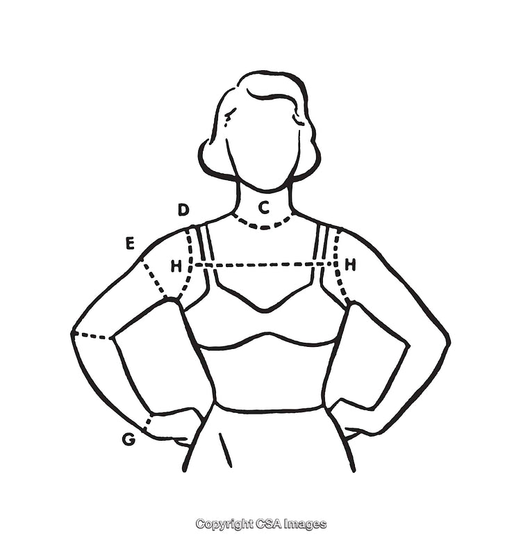 Black and White Diagram of Female Measurements and Important Points.