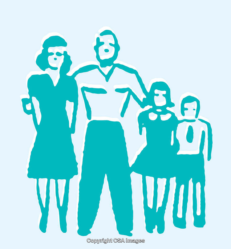 Stylized Illustration of a Family Standing Together in Vivid Colors