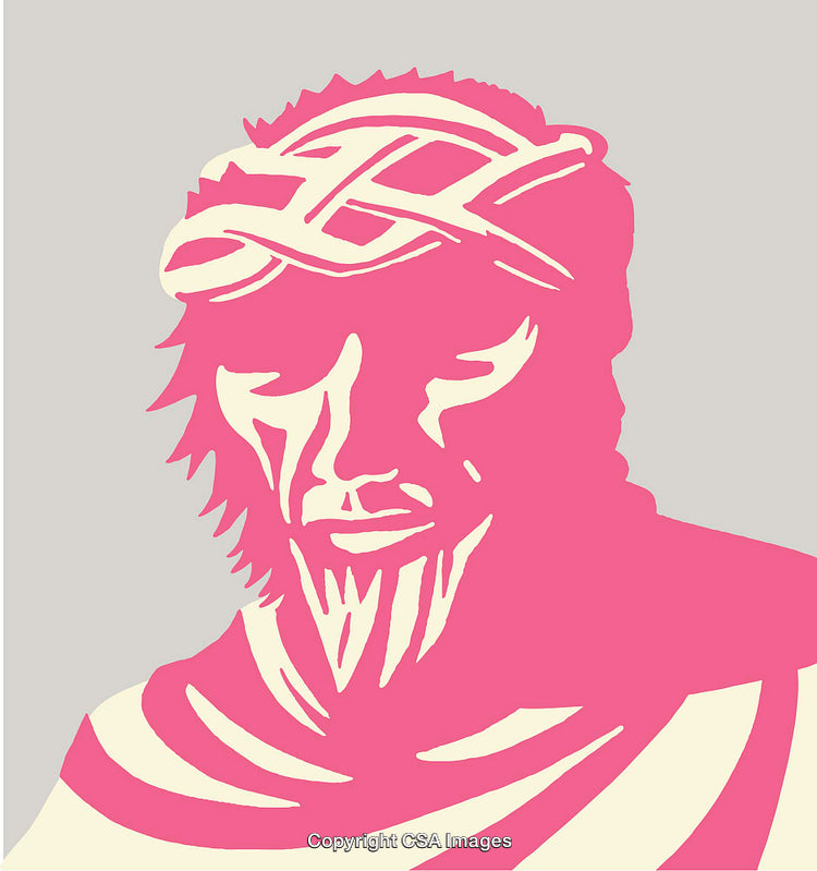 Colorful Line Art Illustration of a Thoughtful Figure with Crown