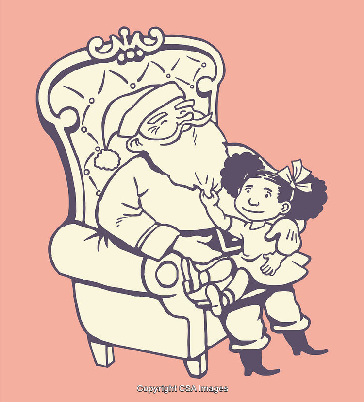 Santa Claus Sitting with Child in Colorful Line Art Illustration