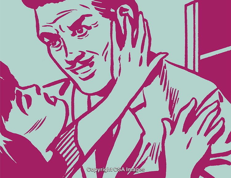 Retro Style Illustration Depicting a Romantic Moment in Bold Colors