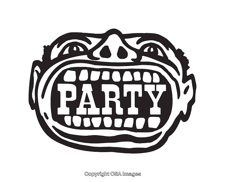 Black and White Party Theme Artwork Featuring Bold Typographic Elements