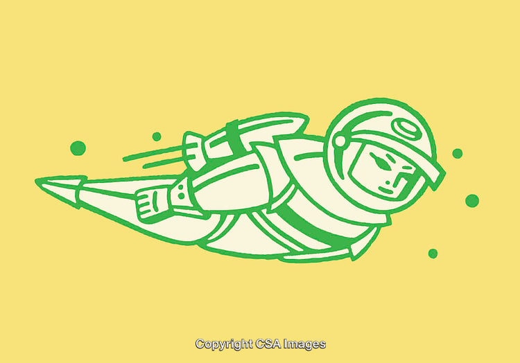Colorful Line Art Illustration of a Space Explorer in Mid-Air Flight