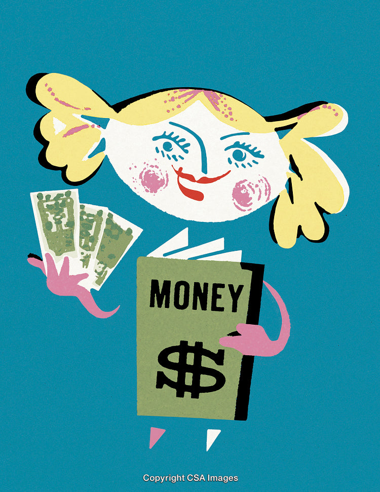 Playful Illustration of Happiness and Wealth With a Cartoon Woman