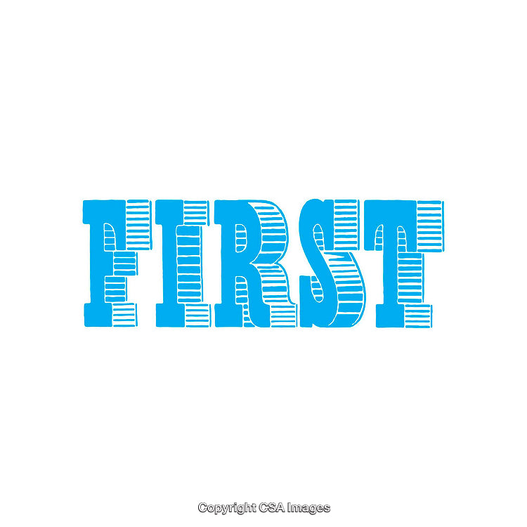 Blue Text Illustration Displaying the Word 'First' in Bold Typeface