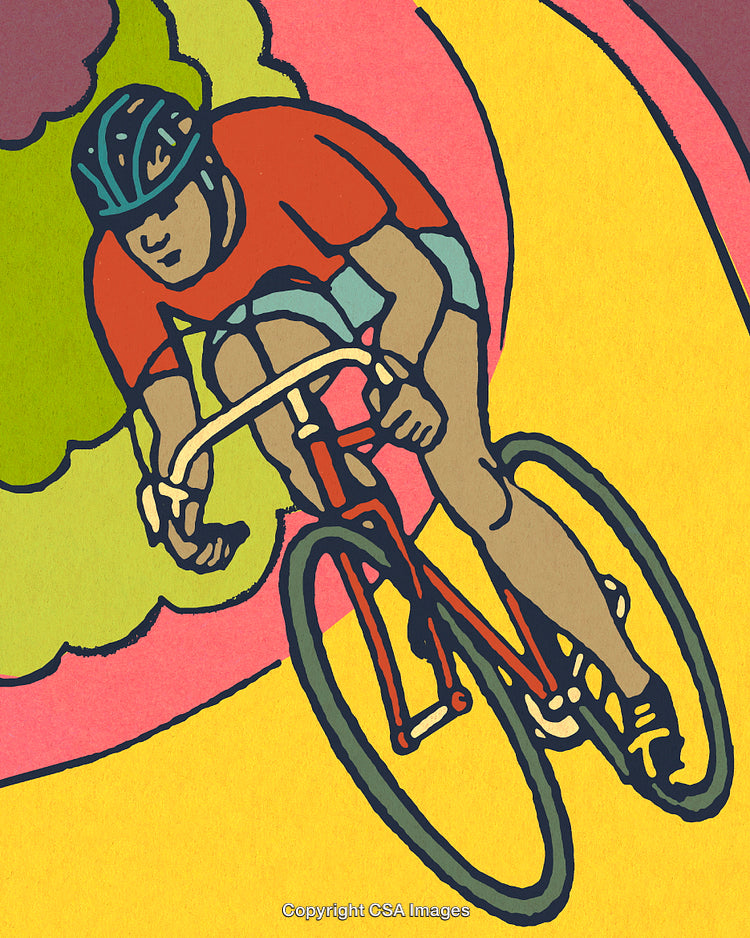 Illustrative Design of Cyclist in Action on Vibrant Background