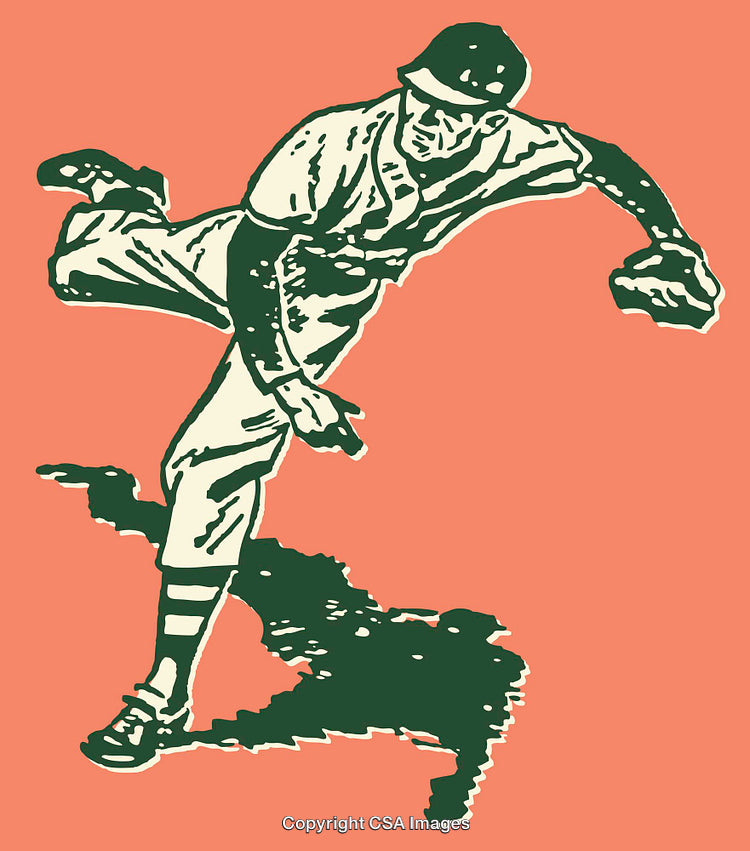 Vintage Illustration of a Baseball Player in Action on Colorful Background