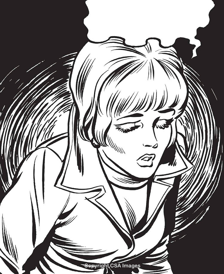 Monochrome Illustration of a Woman in Thoughtful or Emotional Expression