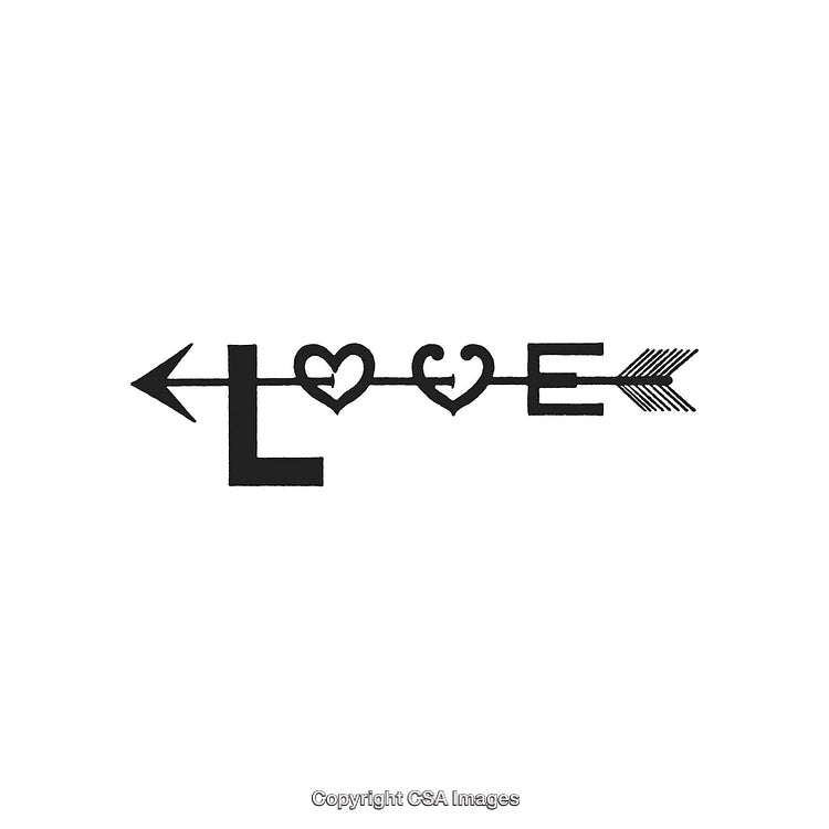 Stylized Arrow Design Combining The Word Love With Heart Motifs