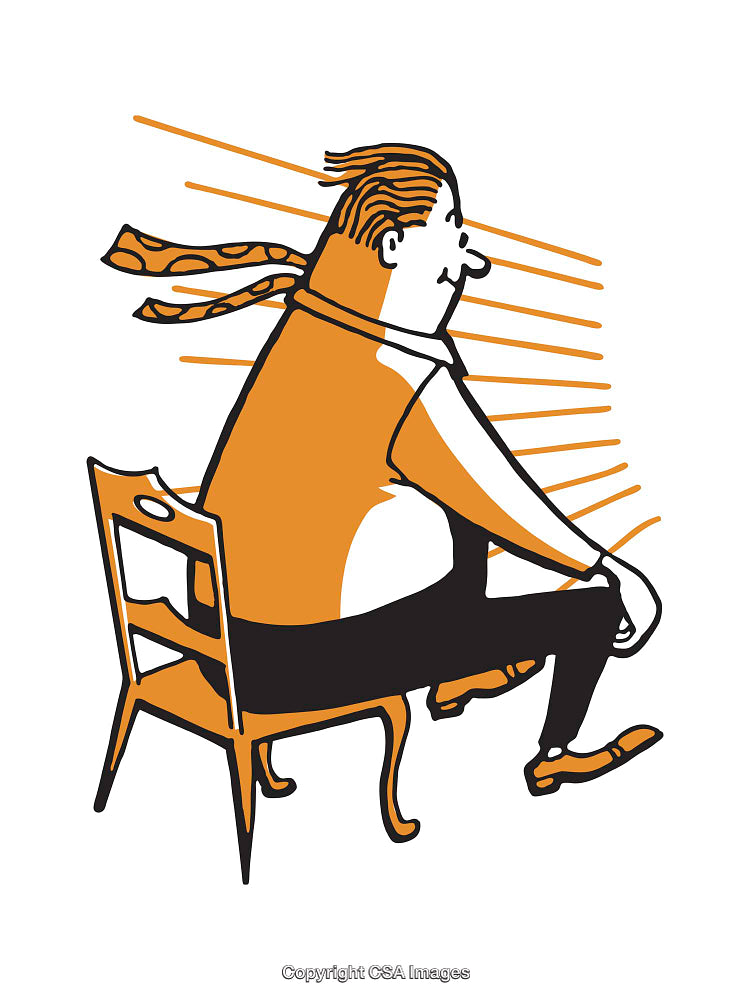 Illustration of a Stylish Man Seated on a Chair With Flowing Scarf