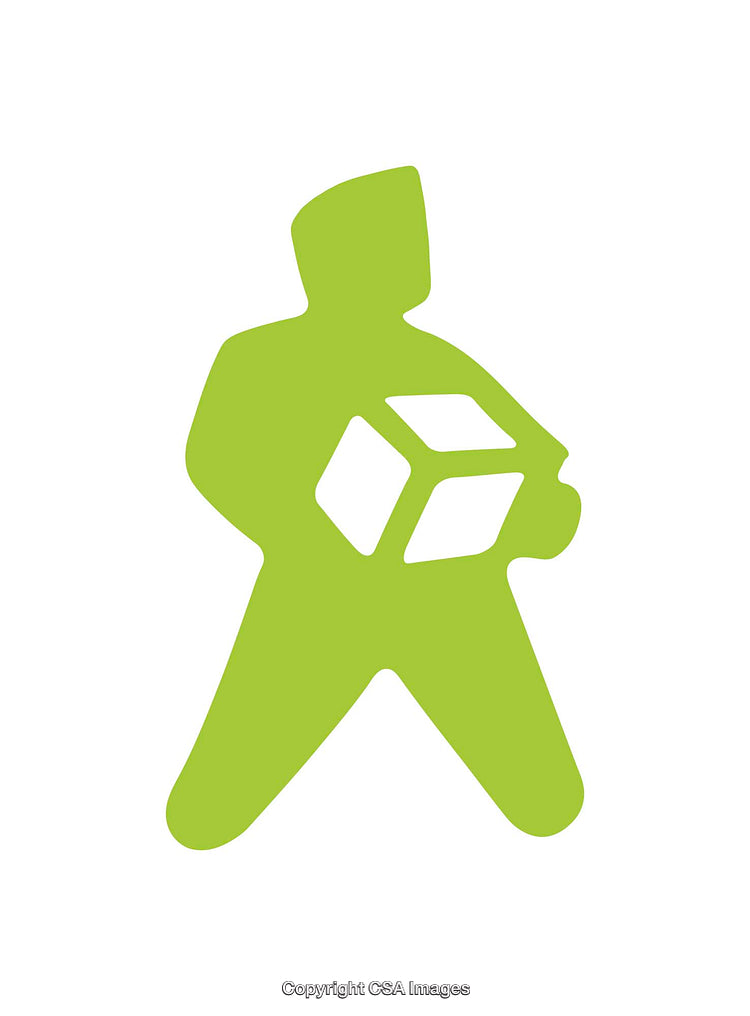 Green Silhouette Icon of a Person Holding a Cube Symbol