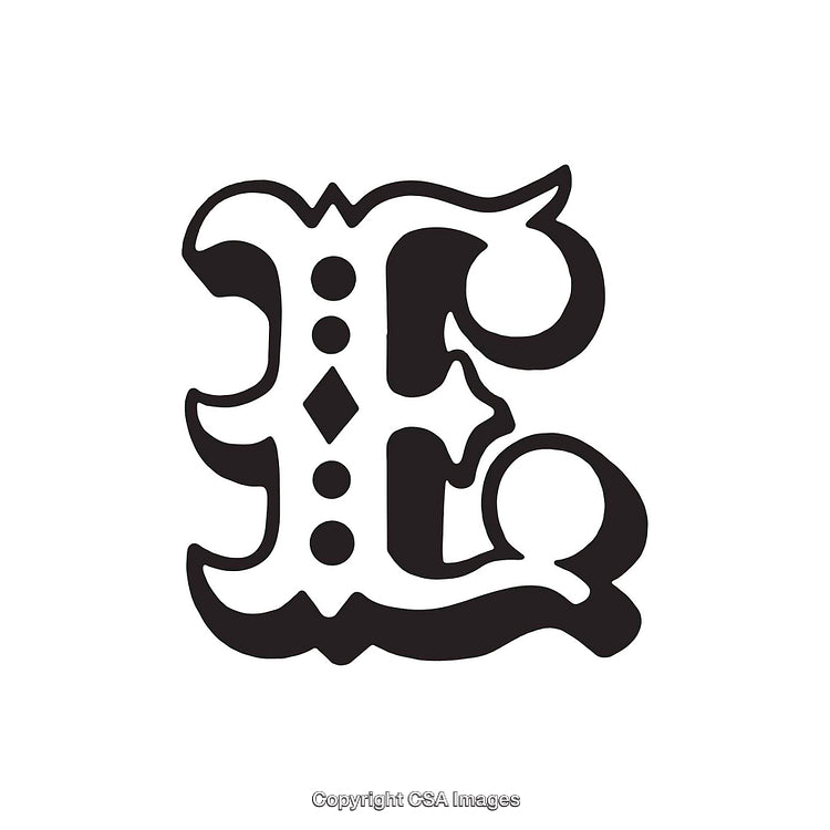 Stylish Black Letter E with Ornamental Gothic Design Elements