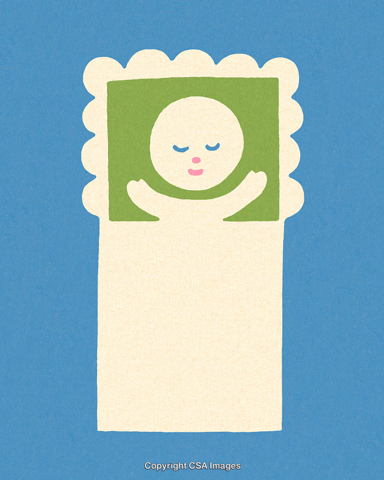 Minimalist Illustration of Sleeping Baby on Blue Background