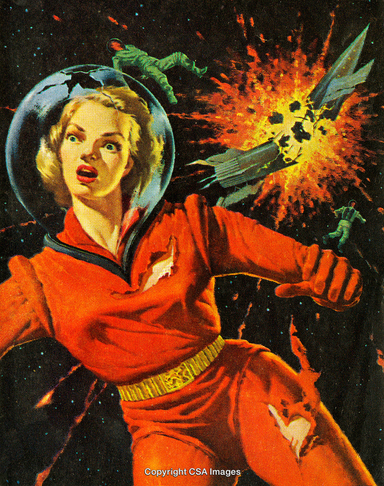 Dramatic Outer Space Explosion with Astronaut in Vibrant Science Fiction Art