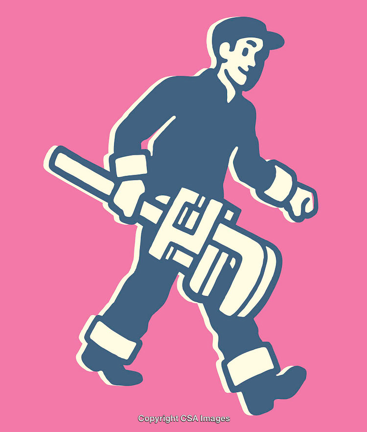 Retro Illustration of a Worker Carrying Large Industrial Tool
