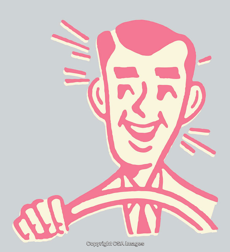 Vintage Styled Illustration of a Happy Man Driving a Car