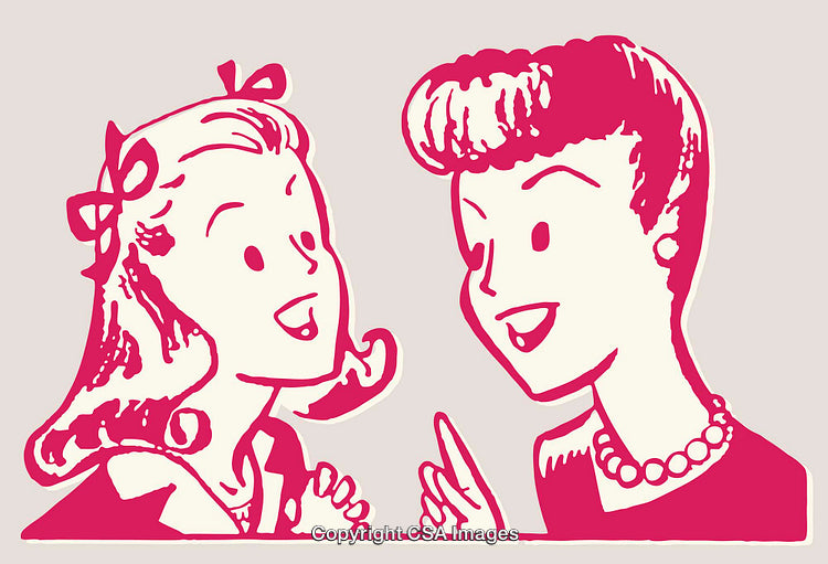 Retro Style Illustration of Two Women Talking and Smiling
