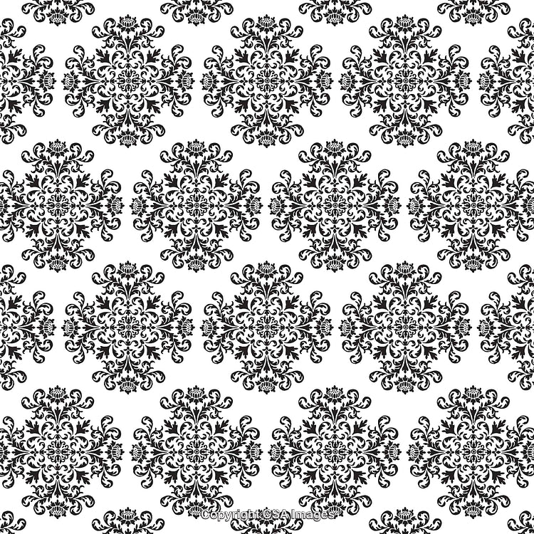 Elegant Black and White Ornamental Floral Pattern on White Background