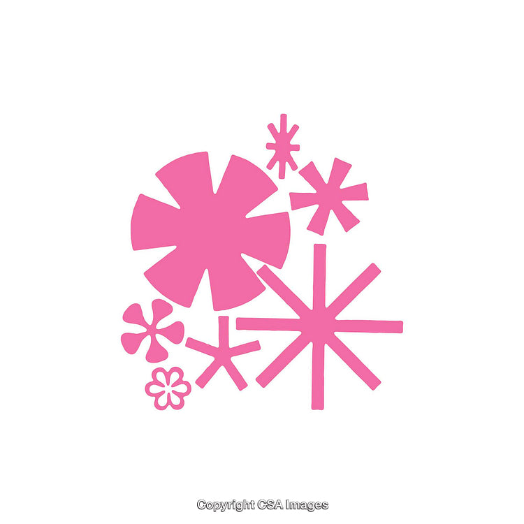 Colorful Starburst Dingbat Design with Various Pink Shapes