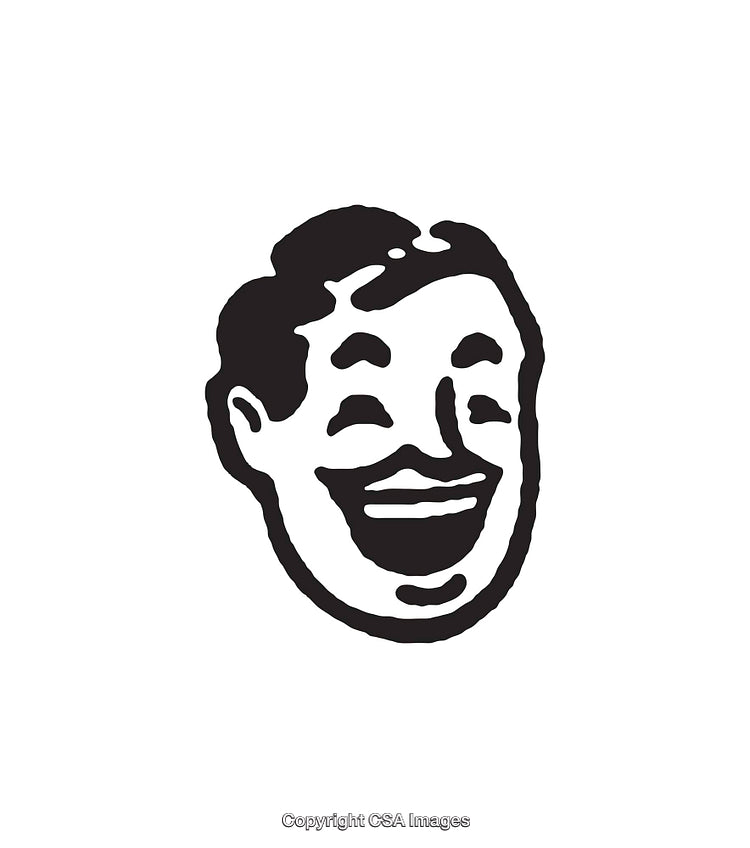Black and White Illustration of a Smiling Retro-Style Face