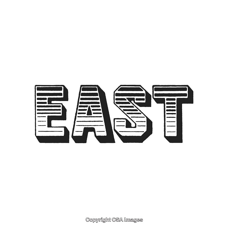 Letterpress Style Typography of the Word East in Black and White