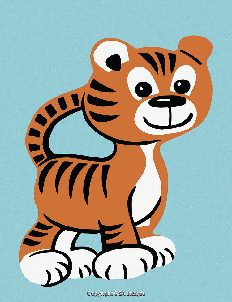 Playful Cartoon Tiger Illustration on a Blue Background